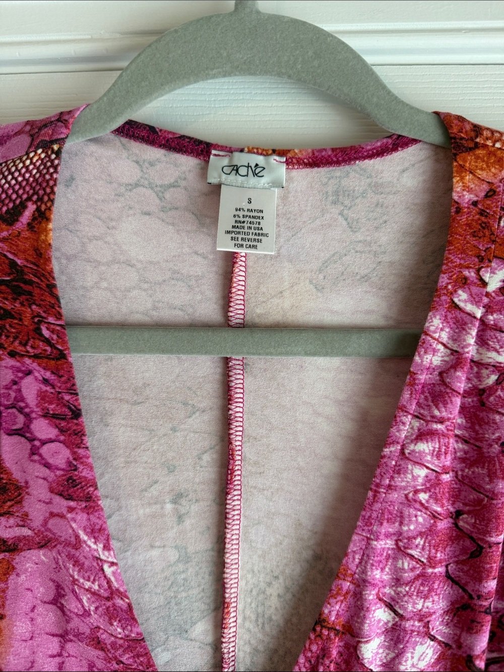 Cache Pink and Orange Snake-Print Wrap Midi Dress - Picture 2 of 6